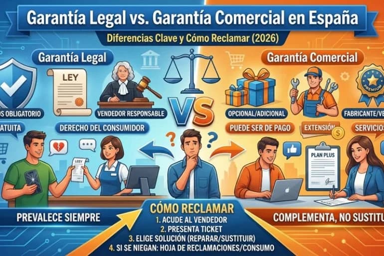 Garantía legal vs garantía comercial en España: diferencias clave y cómo reclamar (2026)