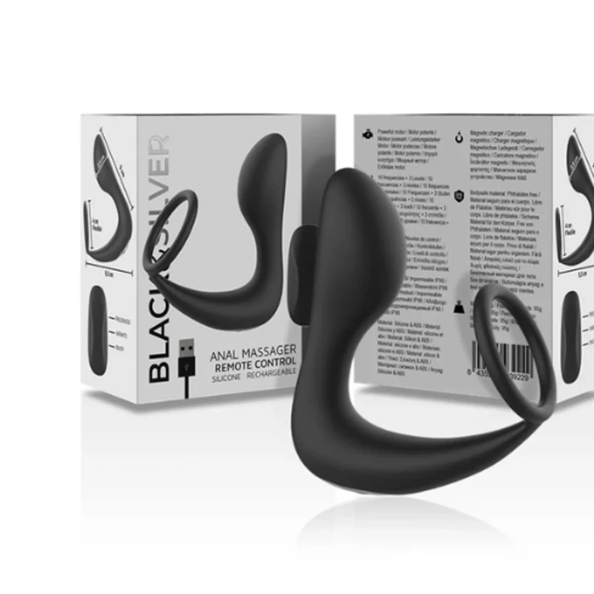 Masajeador anal Black&Silver, silicona recargable con mando