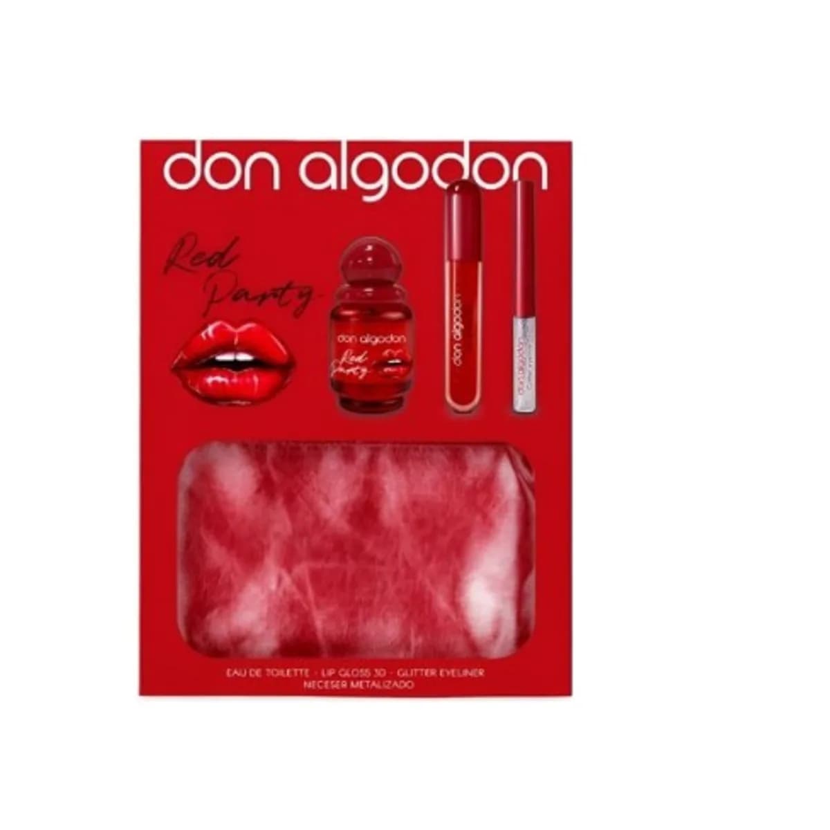 Don algodon set Red party EDT 30ml + lip gloss + glitter eyeliner + neceser