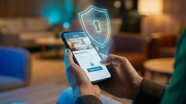 Usuario analizando la seguridad de una plataforma para realizar reservas online seguras de hotel.