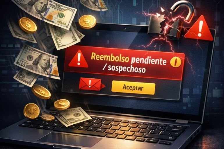 Infografía sobre cómo detectar un reembolso falso estafa y proteger tus datos bancarios
