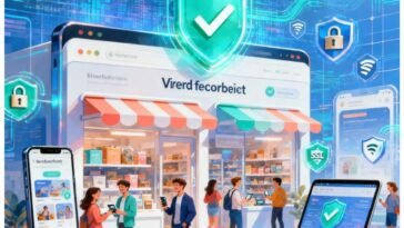 Verificar tiendas marketplace en 2026: compradores felices navegando en un marketplace seguro con tiendas verificadas