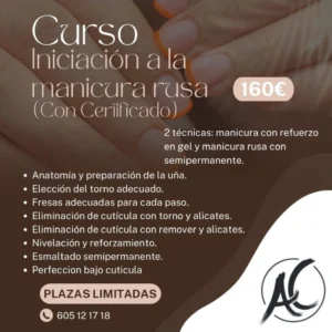 Cartel informativo del curso de iniciación a la manicura rusa en Fuengirola impartido por Academia Carmen
