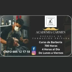: Cartel informativo del curso de barbería en Fuengirola impartido por la escuela de formación privada Academia Carmen