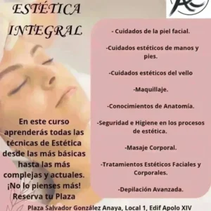 Flyer publicitario del Curso de Estética Integral en Fuengirola Academia AC Formación Málaga